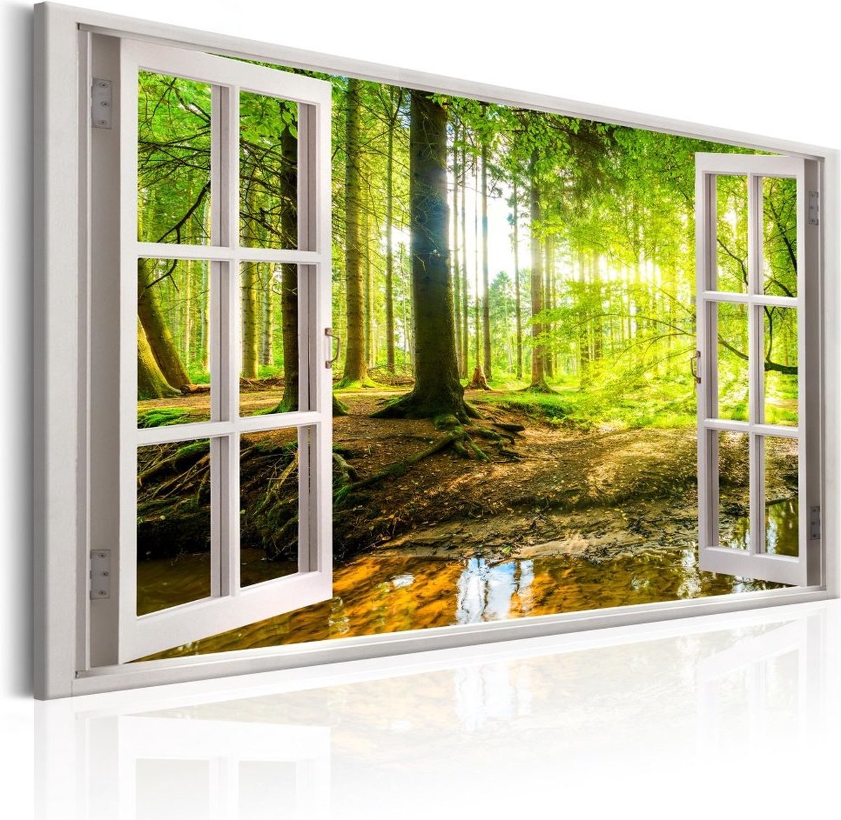 karo-art Schilderij - Uitzicht op het bos , 2 maten, groen/bruin, Premium print op echt Italiaans canvas, voor slaapkamer en woonkamer, wanddecoratie Multikleur