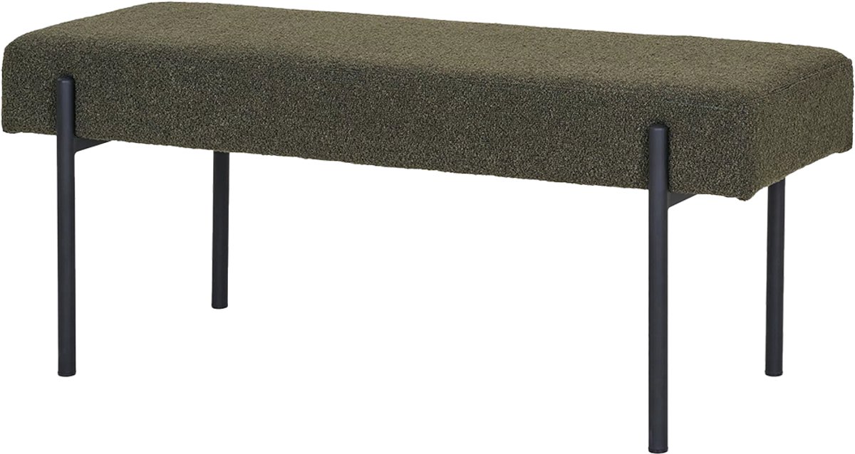 Artichok Marianna Bankje Donkergroen - Bouclé Stof - Zwarte Metalen Poten - Industrieel - Scandinavisch - 100 x 36 x 42,5 cm