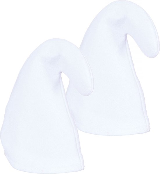 Carnaval verkleed hoed Kabouter/dwerg - 2x - puntmuts - wit - volwassenen - sprookjes thema