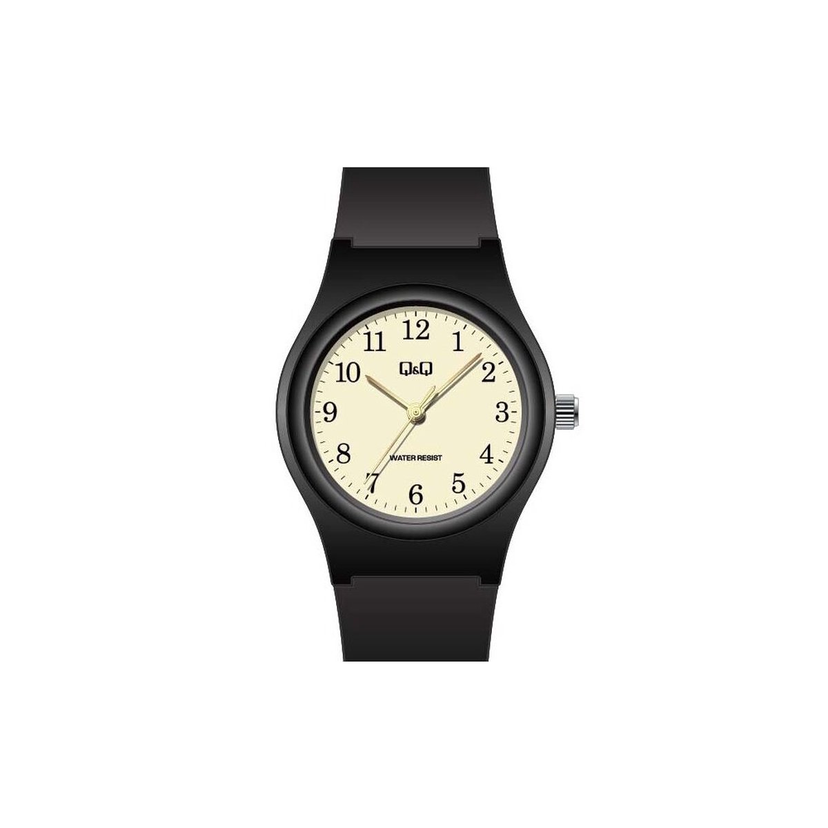 QQ CP01J801Y - Horloge - Sport - Analoog - Dames - Vrouwen - Plastic band - Rond - Cijfers - Kunststof - Zwart - Crème