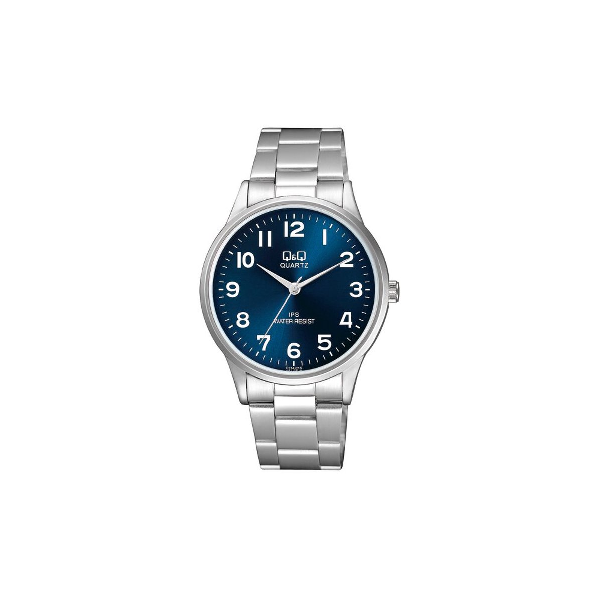 Q&Q C214J215Y - Horloge - Analoog - Mannen - Heren - stalen band - Rond - Staal - Zilverkleurig - Blauw