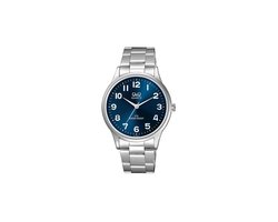 Q&Q C214J215Y - Horloge - Analoog - Mannen - Heren - stalen band - Rond - Staal - Zilverkleurig - Blauw