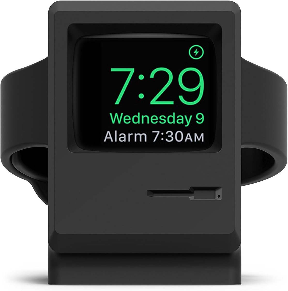 W3 Apple Watch Standaard Laadstation Houder Compatibel met Apple Watch Series 9, 8,SE2 (2022),7,6,SE,5,4,3,2,1 - 45mm- 44mm- 42mm- 41mm- 40mm- 38mm, 1984 Macintosh Design (Zwart)