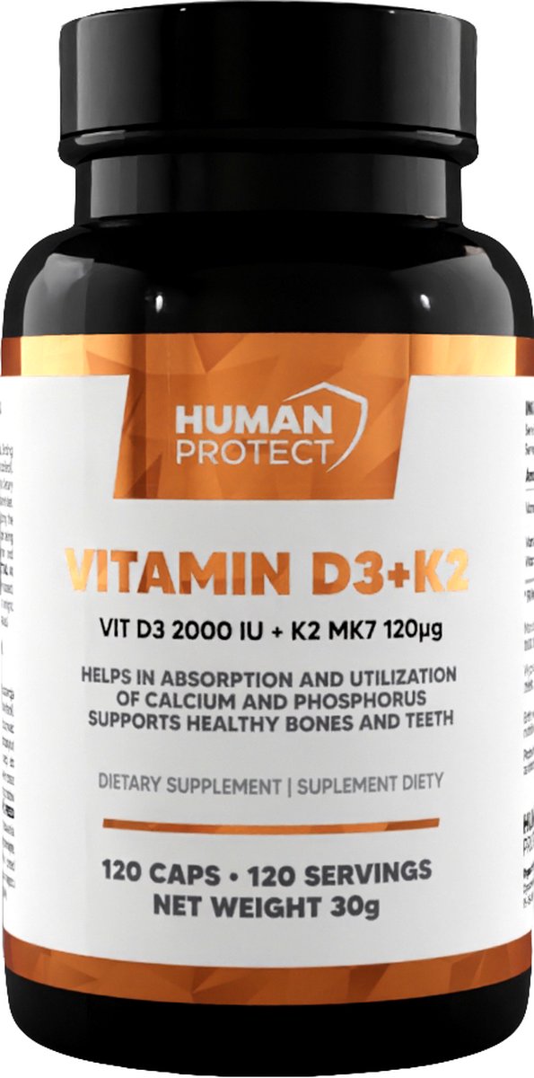 Goedkoopste Human Protect - Vitamin D3 K2 - 120 caps - 120 doseringen - Vitamin D3 - Vitamine D3 - Vitamine D - Vitamine D3 K2 - Vitamine K - Vitamine K2