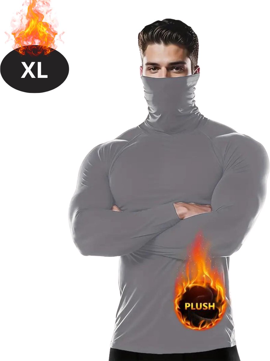Livano Thermokleding Heren – Thermoshirt – Gezichtsverwarming – Nekverwarming – Winter – Lange Mouwen – Grijs – XL