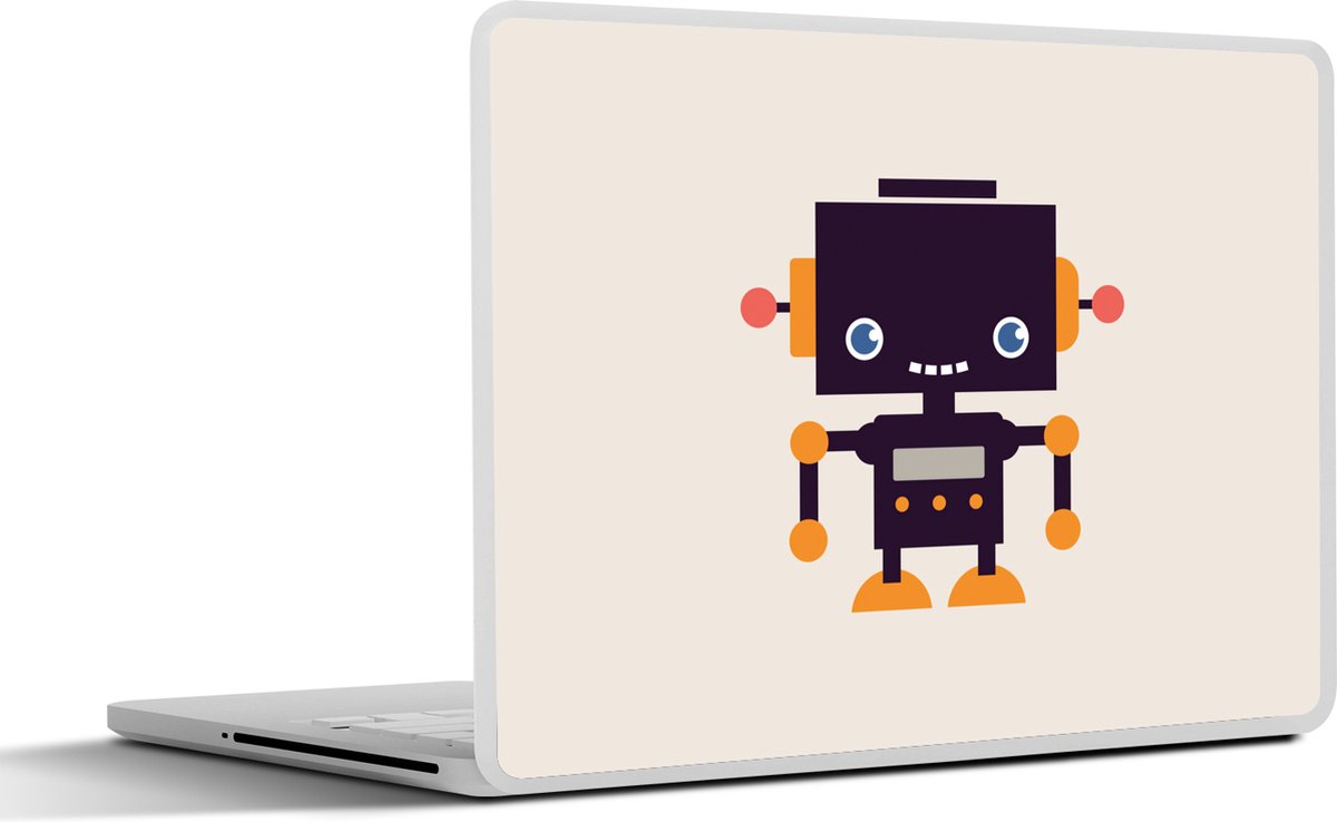 Laptop sticker - 14 inch - Robot - Antenne - Oranje - Beige - Kind - Kids - 32x5x23x5cm - Laptopstickers - Laptop skin - Cover