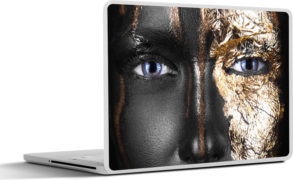 Laptop sticker - 15.6 inch - Vrouw - Bladgoud - Zwart - Goud - Luxe - 36x27,5cm - Laptopstickers - Laptop skin - Cover