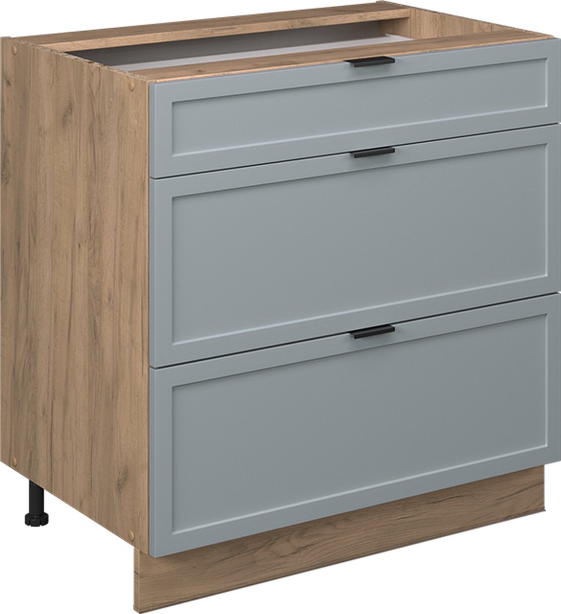 Vicco Fame-Line Keukenonderkast – 80 cm met 3 laden, WB Antraciet Licht blauw-grijs