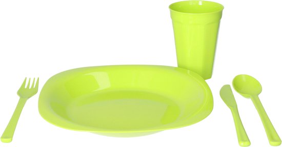 PlasticForte Service de Services de table - 31 pièces - vert - plastique - réutilisable - sans BPA - vaisselle de pique-nique - camping