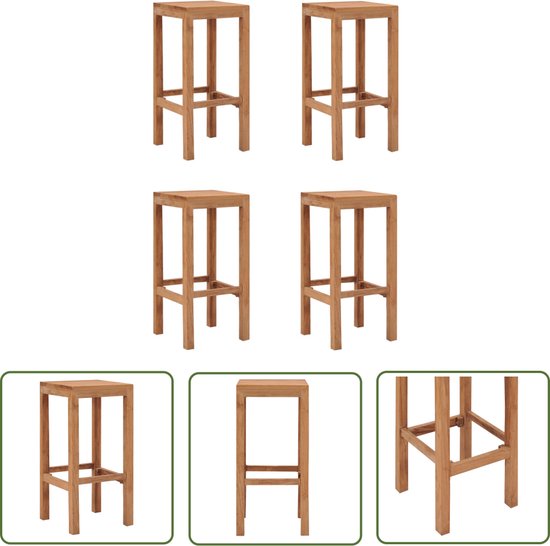 Tabourets de bar coloniaux The Living Store - teck massif - 35x35x75 cm