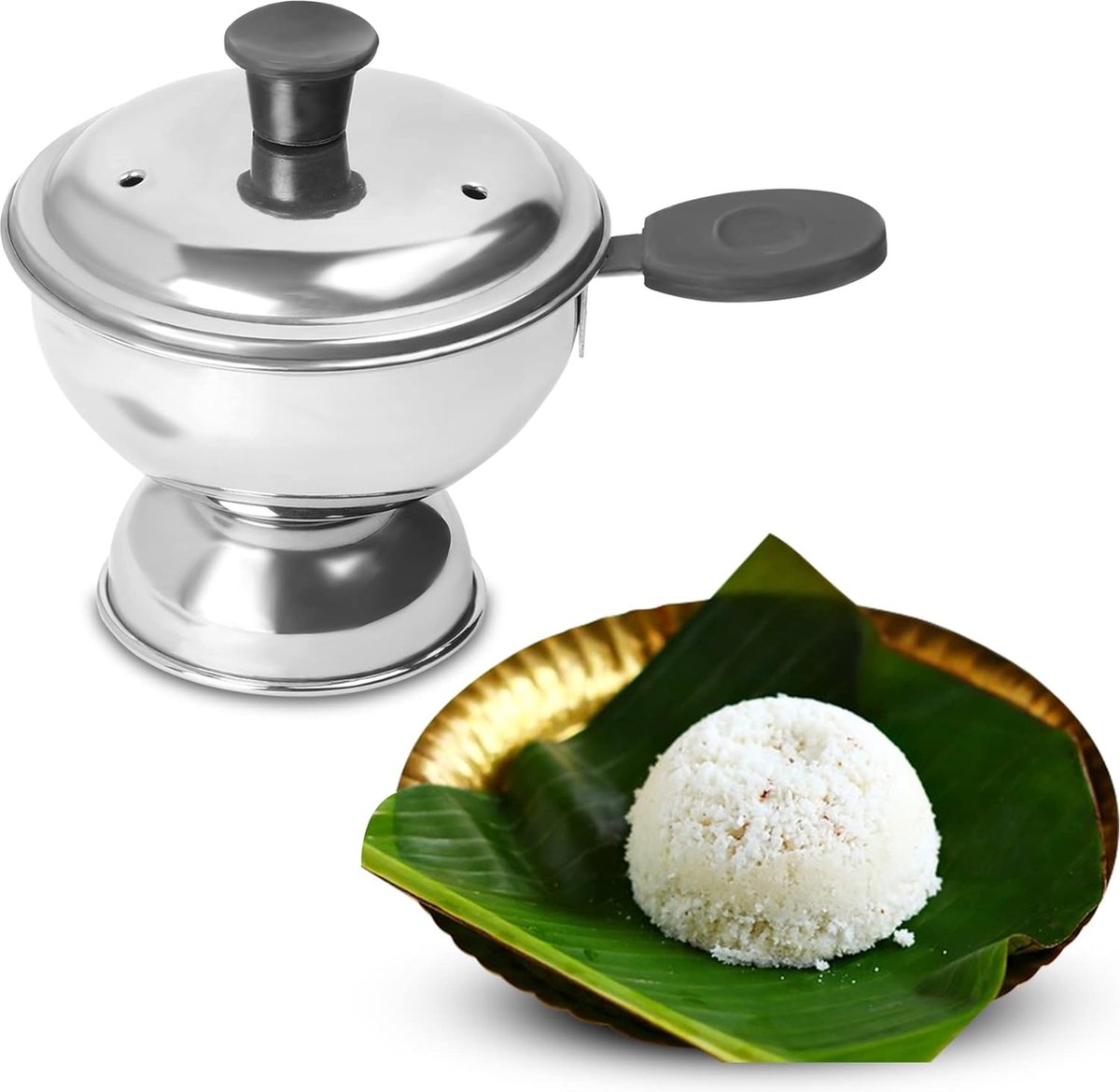 Prachtige RVS Stoomkoker voor Traditionele Puttu Bereiding met Handige Handgreep