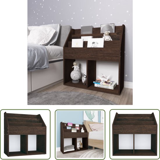 Foto: Vidaxl tijdschriftenrek kinderboekenschrank kindertijdschriftenrek 71x30x78 5 cm bewerkt hout gerookt eiken houten kast bruine kast kinderspeelgoedopslag