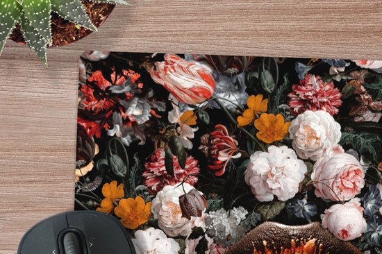 Muismat XXL 60x60 cm - Bureau onderlegger - Bureau mat Lippen - Bloemen - Verf - Oranje - Kunst - Abstract - Oude meesters - Bureaumat - Gaming mousepad xl - Bureaulegger groot - Computer deskmat