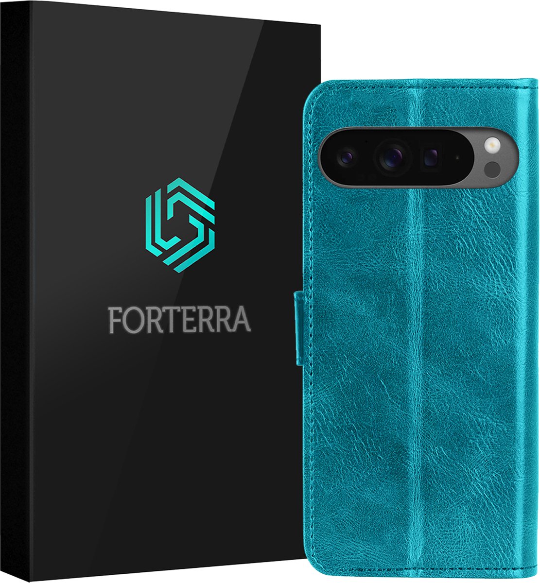 Hoesje Geschikt voor Google Pixel 9 Pro - Luxe Bookcase - Walletcase Hoes - Portemonnee - Cover - Turquoise