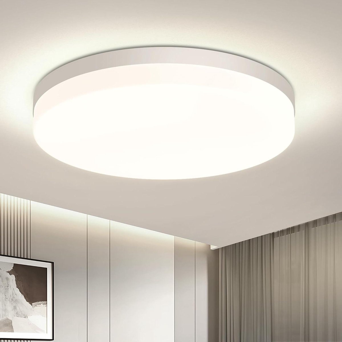 Kuwork Led-plafondlamp voor badkamer, 48 W, 4800 lm, plafondlamp, IP44, waterdicht, plafondverlichting voor slaapkamer, woonkamer, keuken, 4000 K, neutraal wit, 30 cm