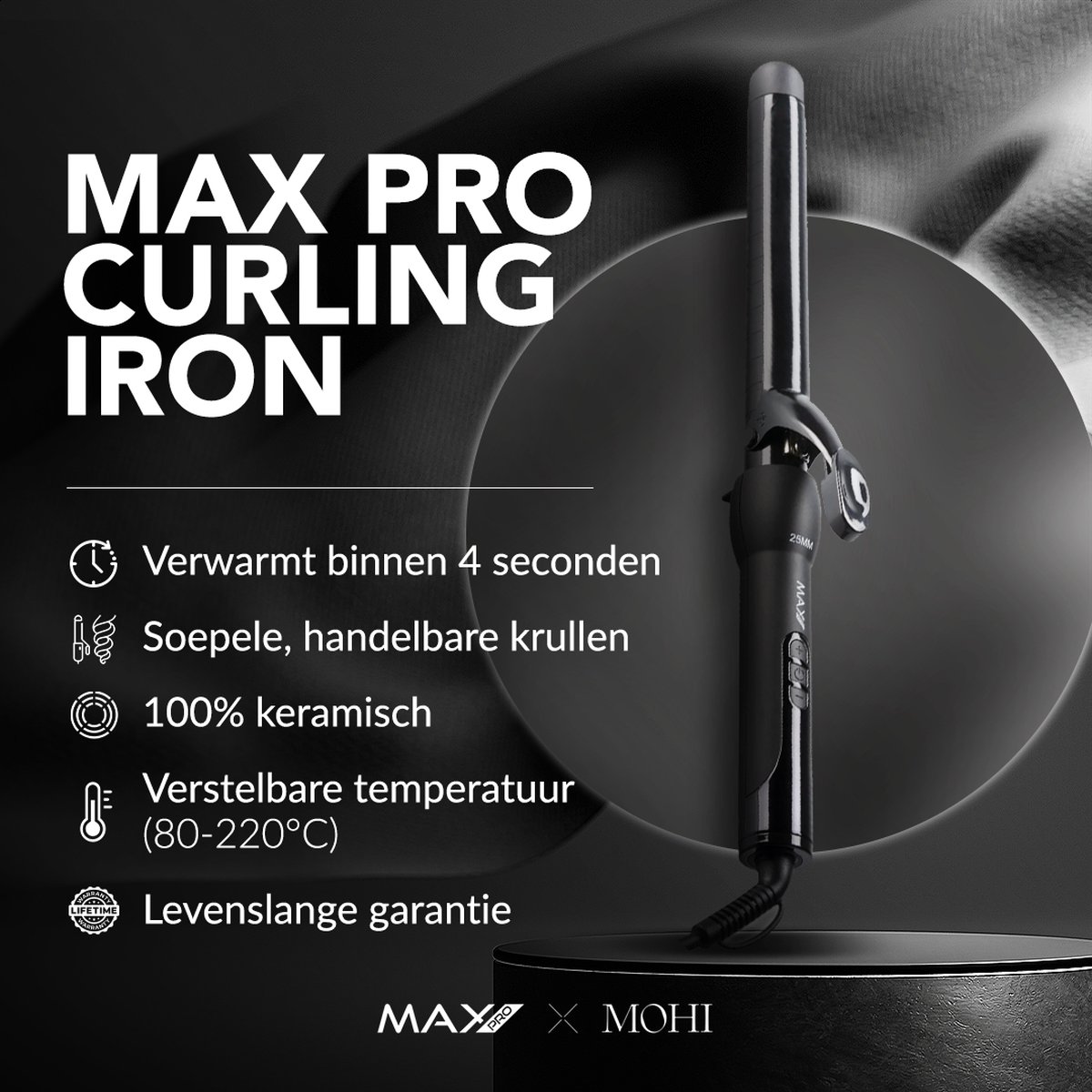 Max Pro Clip 25mm Krultang - Voor Kort en Lang Haar - Krultangen - Met Klem - Curler - Met Handschoen - Curling Iron thumbnail 8