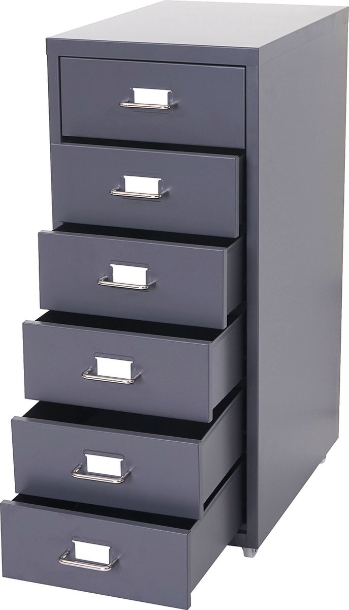 MCW Ladekast, ladekast op wielen, stalen kast, 69x28x41cm 6 laden ~ donkergrijs