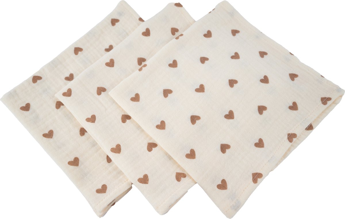 Goedkoopste Honeybears hydrofiele doeken – 3 stuks - Inbakerdoek hydrofiel baby – Hydrofiele luierdoek – Hartjes – 40 X 38 CM