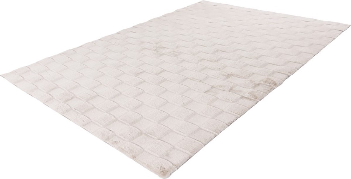 Lalee Soul - 3d Vloerkleed - Tapijt – Karpet - Hoogpolig - Superzacht - nieuwe trend comfy Fluffy - 3d blokjes- rabbit- 80x150 cm licht Taupe