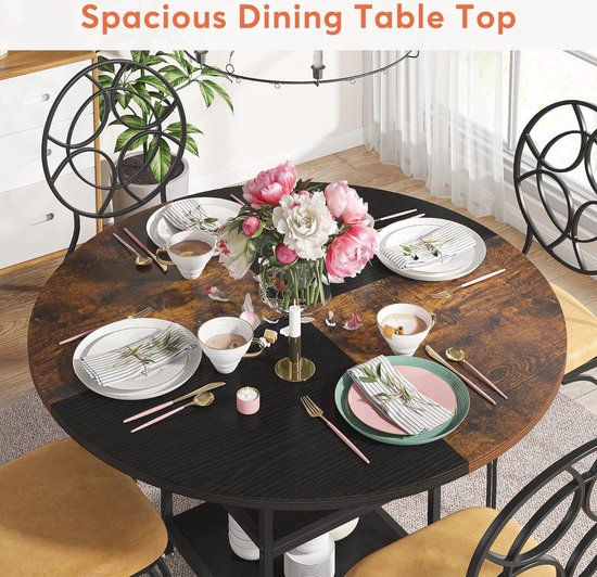 Industriële Ronde Eettafel 120 Cm Voor 4-6 Personen - Stabiel En Elegant Met Zwarte Metalen Poten