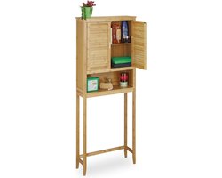 Bamboe wasmachine ombouwkast met lade en deuren - ideaal voor badkamer en toilet