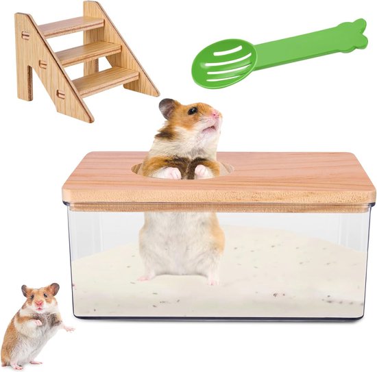Jortmrd Hamster Zandbadcontainer met Ladder en Schepje Hamster Toilet Transparant Acryl Chinchilla Zandbad Huisdier Badkamer voor Muizenemmings Gerbils (Rechthoek Jortmrd Hamster Zandbadcontainer met Ladder en Schepje Hamster Toilet Transparant Acryl Chinchilla Zandbad Huisdier Badkamer voor Muizenemmings Gerbils (Rechthoek