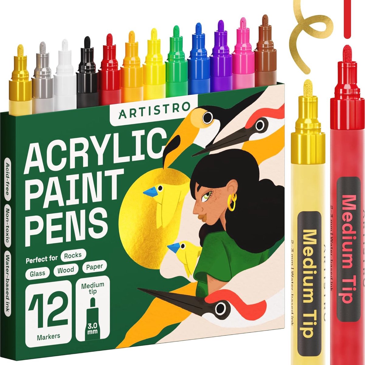 Acryl markeerstiften set van 12 voor diverse oppervlakken zoals glas, keramiek, steen en hout