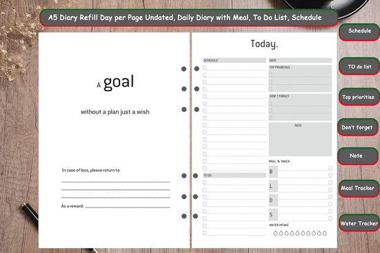 BIROYAL Ongedateerde weekplanner, A5-formaat, weekplanner met to-do-lijst, groot notitieveld, 120 pagina's, weekplanner in het Duits met hardcover, wekelijkse agenda