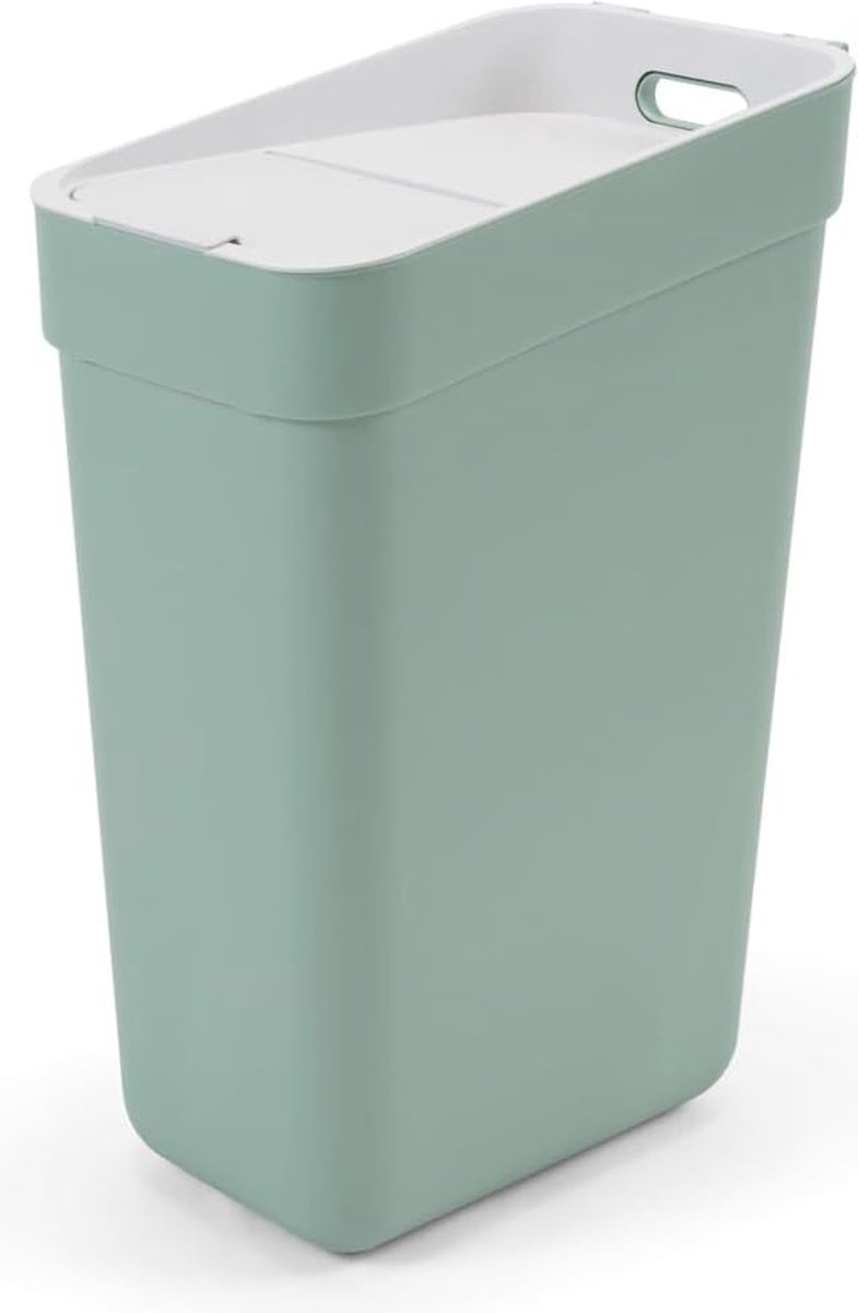 Goedkoopste Prullenbak 30L met gesplitst deksel en muurhaken - Groen/Lichtgrijs