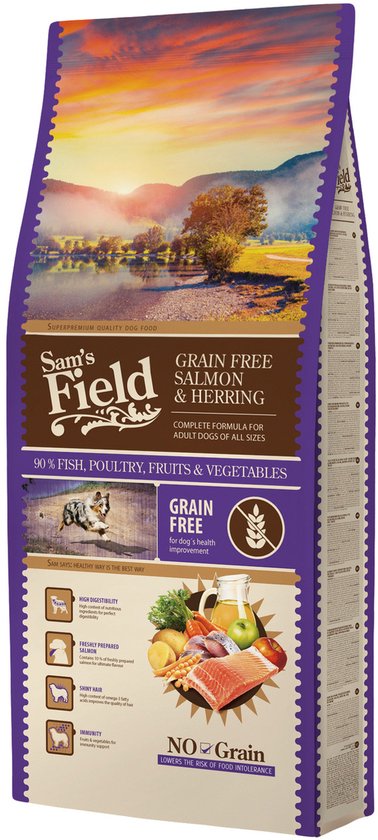 Sam's Field Adult High Meat - Zalm - Graanvrij - Hondenvoer - 13 kg