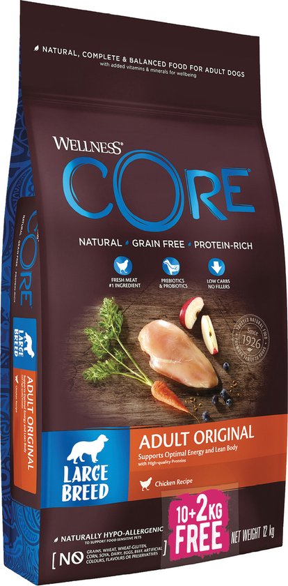 Wellness Core Grain Free Dog Large Breed Adult Kip - Hondenvoer - 10+2 kg Bonusbag