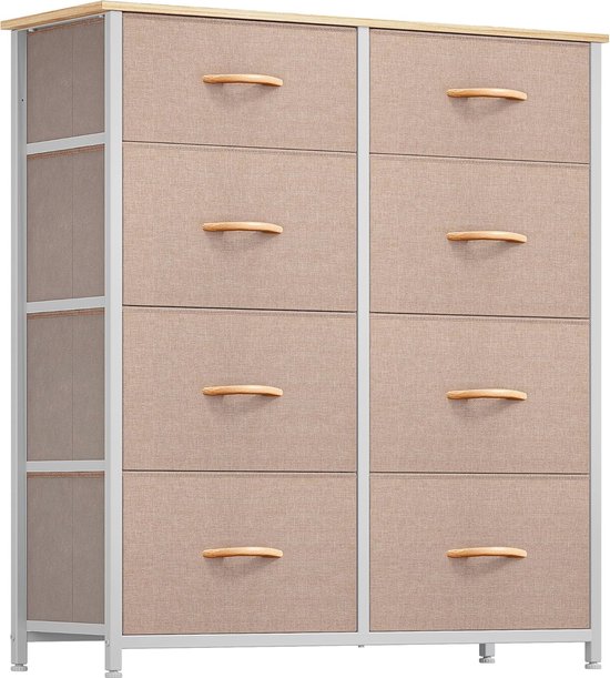 SONGMICS LTS24W LTS24W ladekast met 8 Easy Pull stoffen laden, dressoir, organizer met metalen frame, tafelblad, voor kast, kinderkamer, lichtgrijs en wit