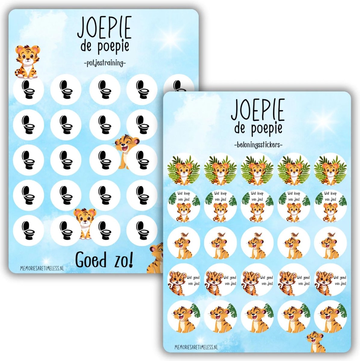 Goedkoopste Beloningssysteem Kinderen Oefen op een potje - Zindelijkheidsstraing - Tijger - Stickervel en Beloningskaart 25 stuks