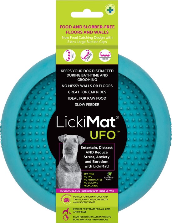 Lickimat Ufo - Anti-Slip Slowfeeder Voermat Ø18x4 cm - Hondenvoerbak - Turquoise