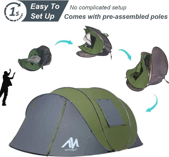 Ruime pop-up tent voor 6 personen - Dubbellaagse waterdichte instanttent met vestibule en automatische opstelling van Forceatt — afbeelding 2