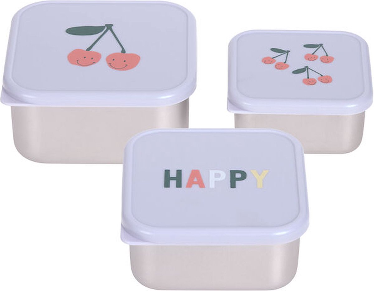 Goedkoopste Lässig Opvang en bewaarbakjes van RVS Snackbox 3-delige set - Happy Fruits Cherry