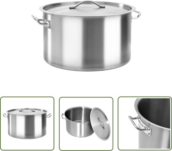 HCB® - Professionele Kookpan - 32 liter - Inductie - Gas - Electrisch - Grote RVS/INOX pan - Soeppan - Horeca pannen - Kookpot - 40x40x26 cm (DxBxH) - 6.9 kg - 5432