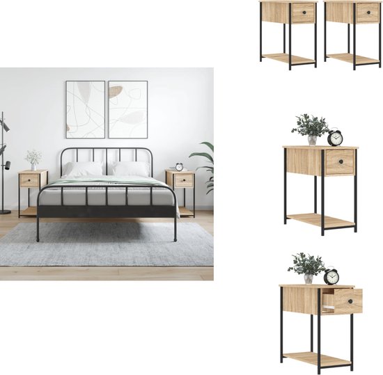 vidaXL Nachtkastjes 2 st 34x35,5x50 cm bewerkt hout zwart eikenkleurig