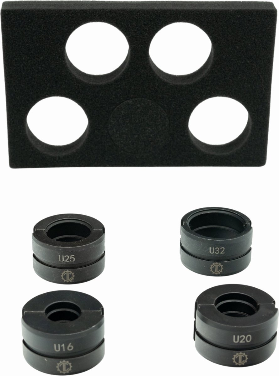 ToolLine® - Persbekken U - 4-delige U-Set, U16-U20-U25-U32 - Inclusief Foam inlay - Geschikt voor het persen van alupex - meerlagenbuizen leidingen