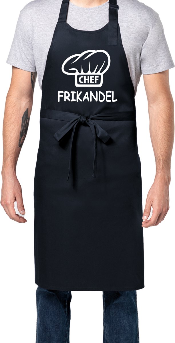 Zomertip! - Keukenschort Chef Frikandel | Zwart | Dames/Heren | Verstelbaar | Cadeau-idee | BBQ | Verjaardag | Jubileum | Verrassing | Grapje