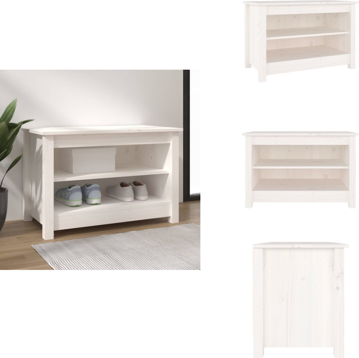 Banc à Chaussures Blanc – 160x36,5x50 Cm – Pin Massif (Neuf Sous Emballage)