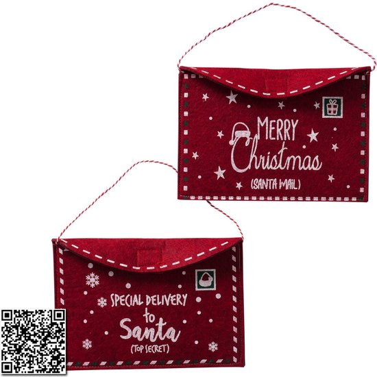 Geschenk verpakking - Geld envelop - Boltze Home Kerstman wenslijst envelop Claus vilt 15x21cm rood - 2 stuks