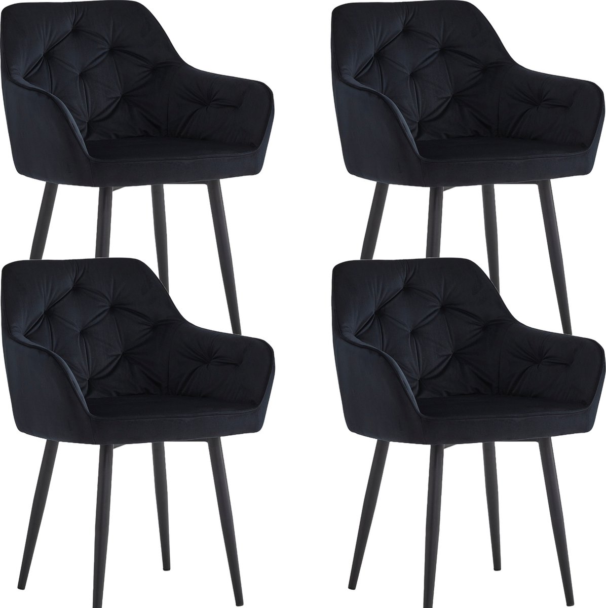 Colenis® - Iris Eetkamerstoel - Zwart - Set Van 4 - Fluweel - Velvet - Design - Met armleuning-