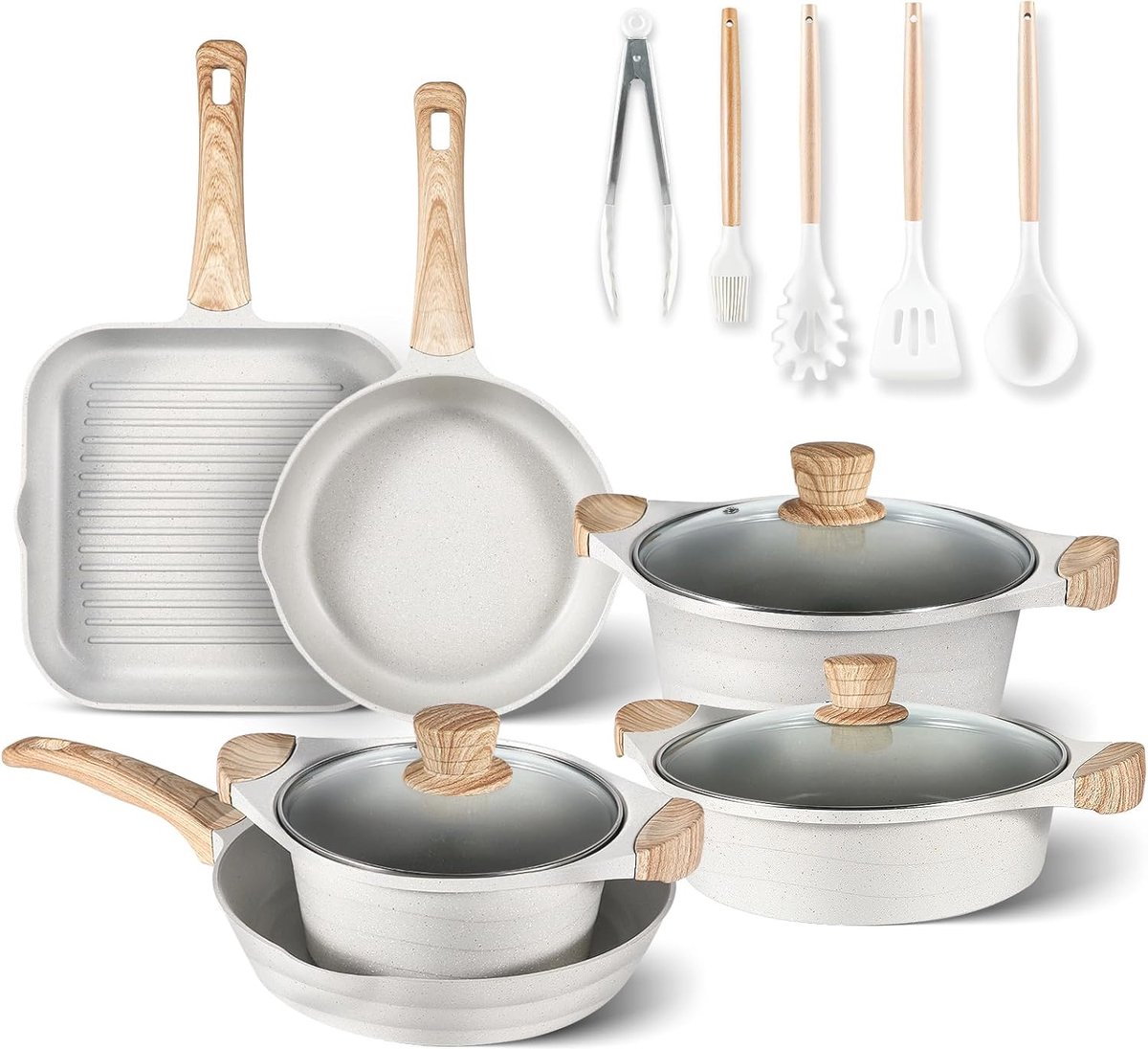 Pannenset -aanbakpannen -anti-aanbaklaag inductie kookplaat pan set- 14-delige keuken kookgerei set-anti-aanbak koekenpan