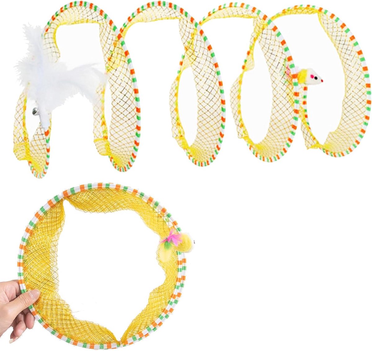 Interactieve Kattentunnel met Veren en Muizen - Opvouwbare Tunnel voor Katten - 65x25 cm