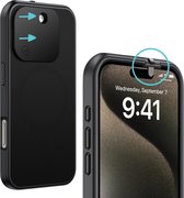 Spy-Fy - Coque iPhone 16 Pro avec caches d'appareil photo à l'avant et à l'arrière | Protège votre vie privée et vos Caméras | Étui de confidentialité Zwart