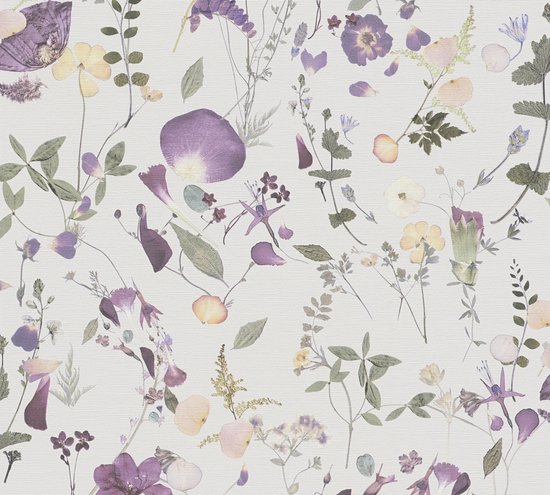 PAPIER PEINT DE BOUQUET DE FLEURS | Rural - violet jaune vert - AS Création PintWalls II