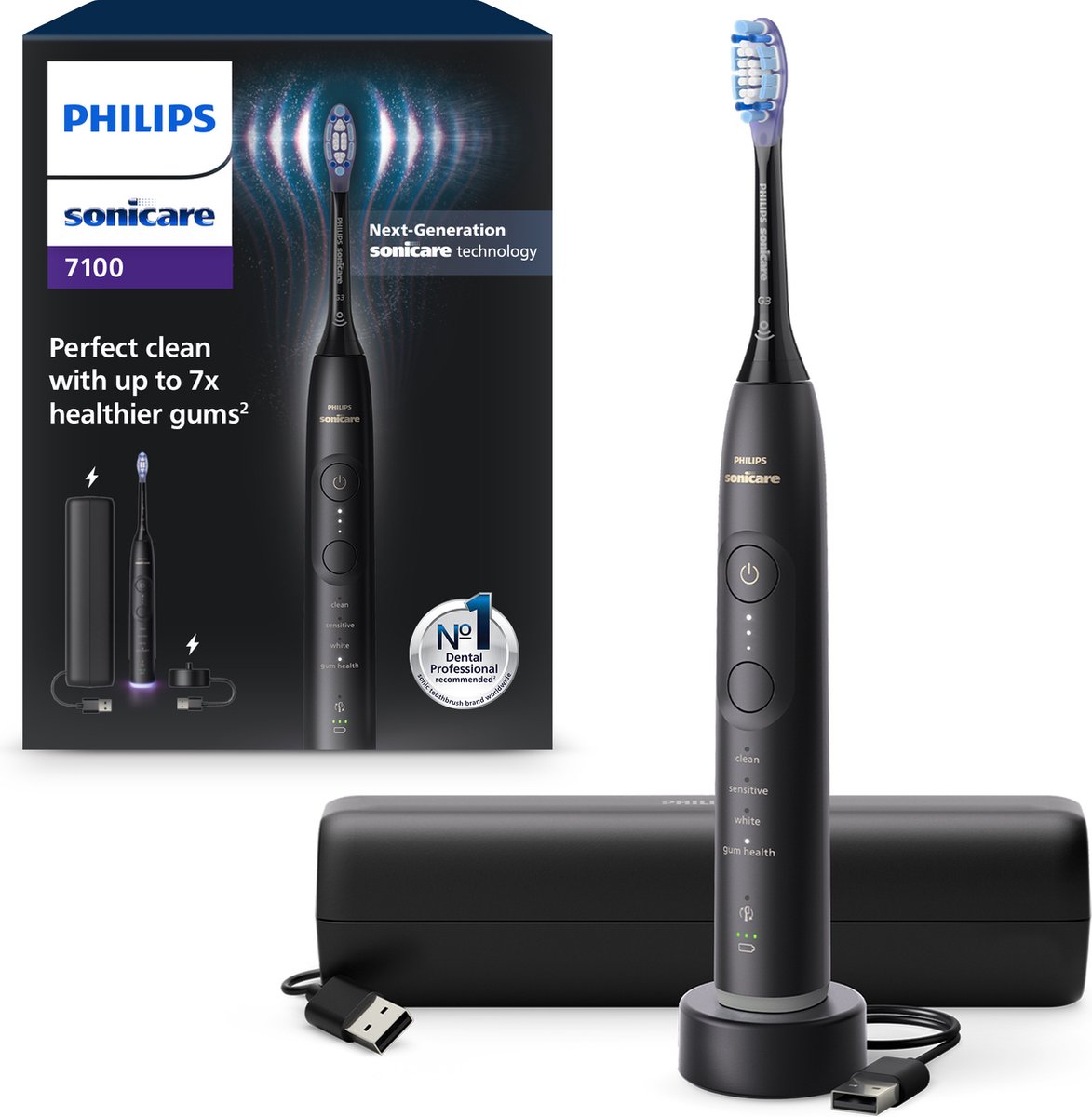 Philips Sonicare 7100 Series - Elektrische Tandenborstel - Zwart - Reisetui - Gezonder tandvlees - HX7421/01