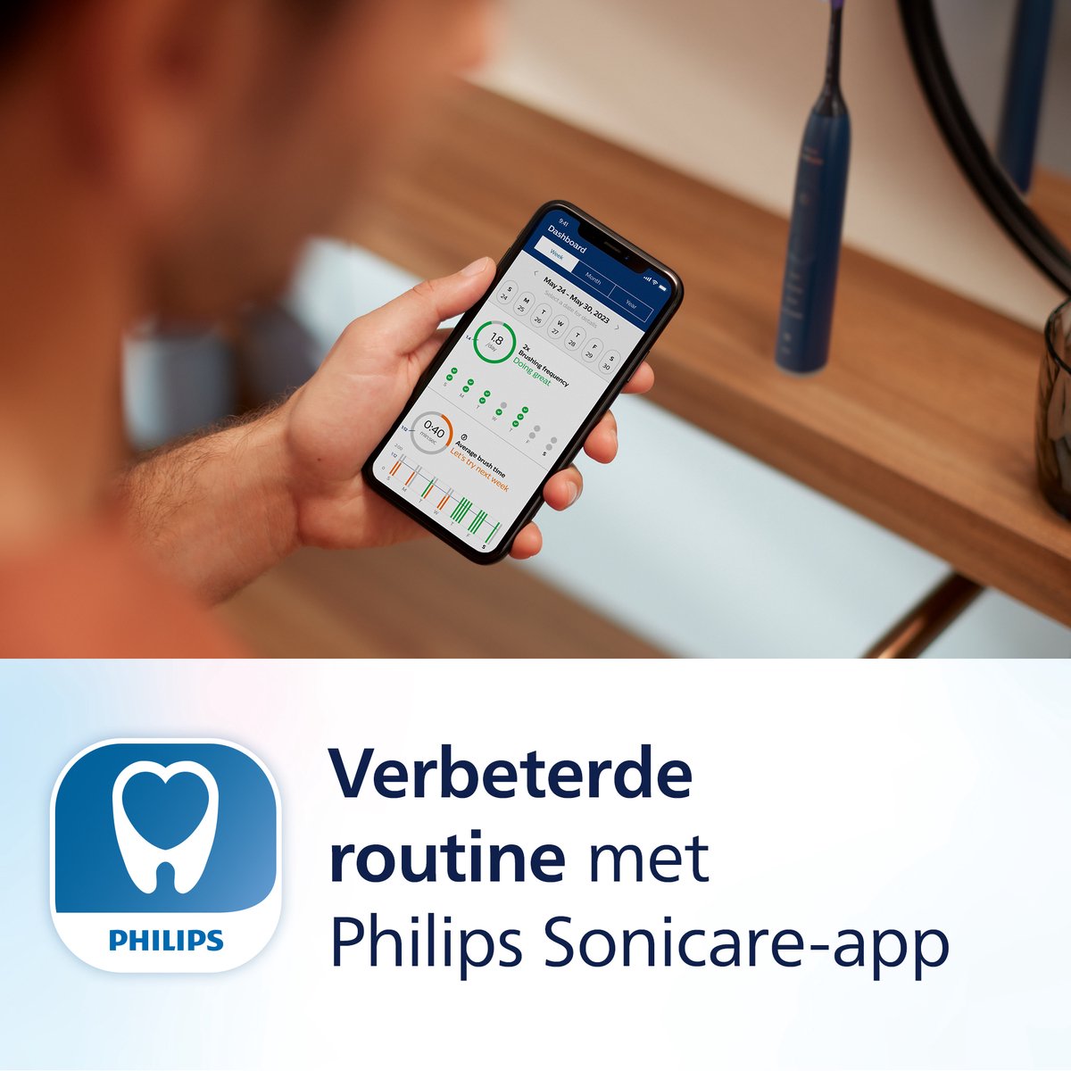 Afbeelding 3 van Philips Sonicare 7100 series - Elektrische Tandenborstel - Wit & Blauw - Duopack - Reisetui - Gezonder tandvlees - HX7429/01