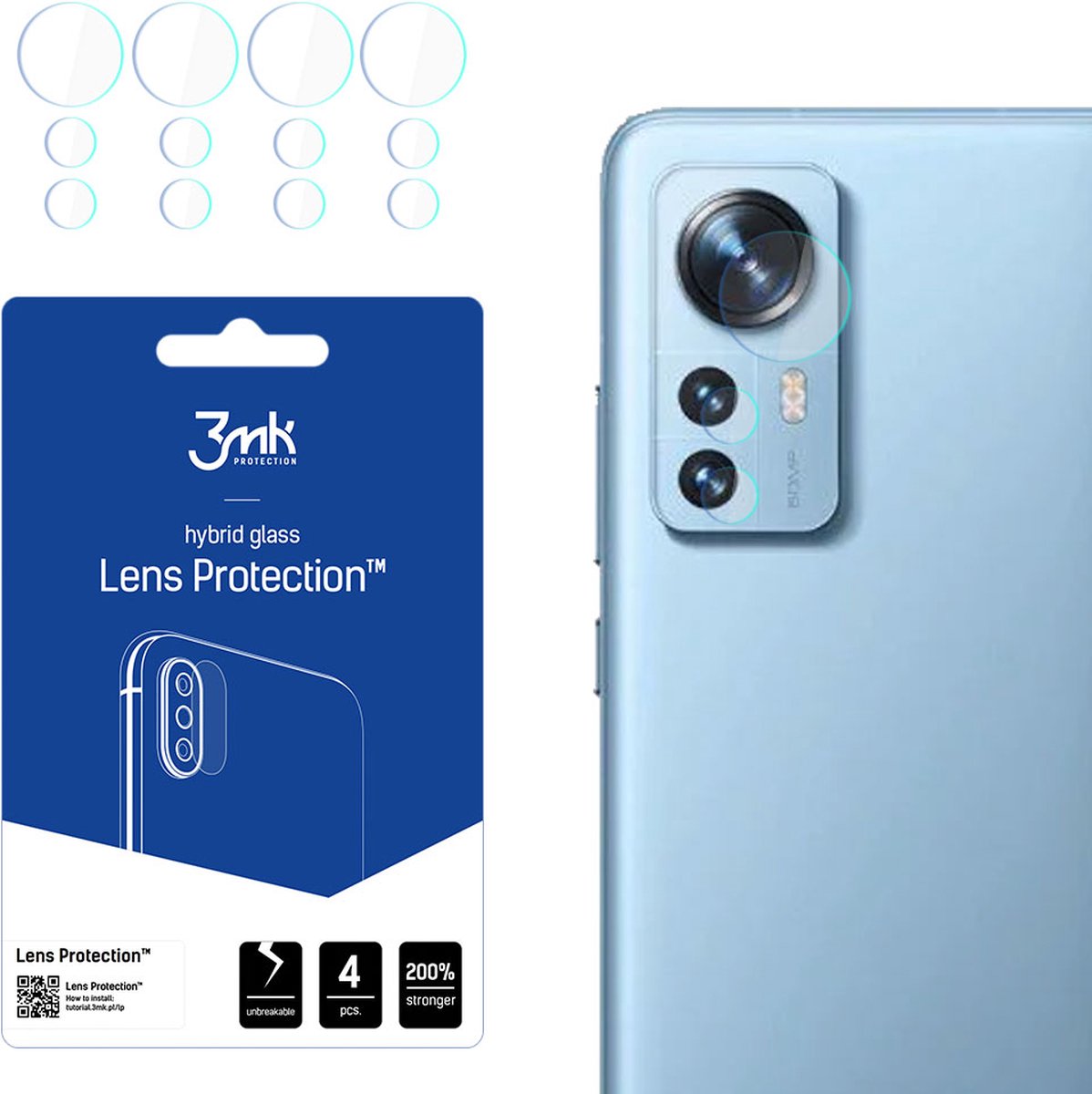 3MK 12 Serie - Len bescherming - 4 stuks - Xiaomi 12 - Snel montage - Glasbescherming